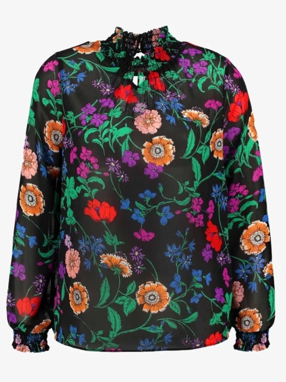 New Look Black Floral Sheer Long Sleeve Blouse